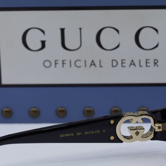 Gucci GG1661S 001 Rectangle Sunglasses - Shiny Black\Grey - Picture 8 of 14